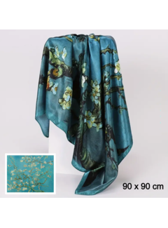 LaGloss Luxe Blauwe Sjaal Van Gogh Amandelbloesem - 90 x 90 cm