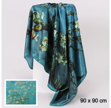 LaGloss Luxe Blauwe Sjaal Van Gogh Amandelbloesem - 90 x 90 cm