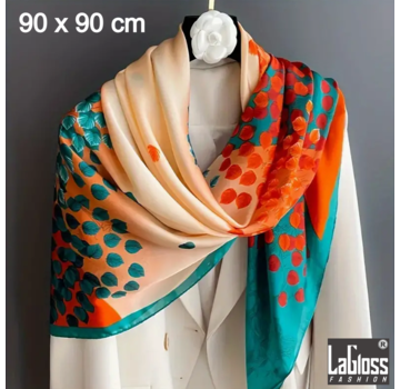 LaGloss Luxe Vierkante Sjaal Vintage Bladpatroon - 90 x 90 cm