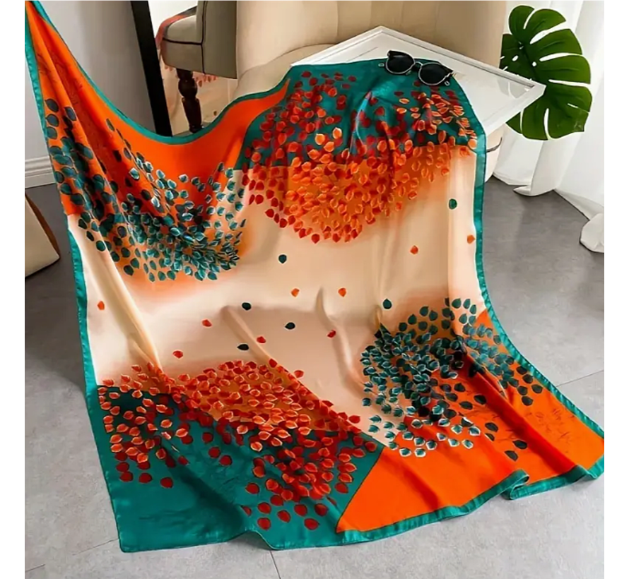 LaGloss® Luxe Vierkante Sjaal Vintage Bladpatroon - Satijn Bandana Hoofddoek - 90 x 90 cm %%