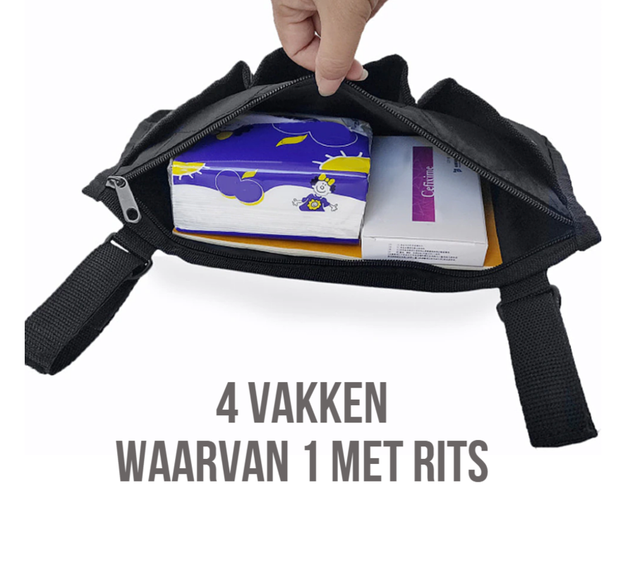 Allernieuwste.nl® Rolstoel Armsteun Opbergtas - Rolstoeltas met 4 Opbergvakken - 32.5 x 18 cm - Kleur BRUIN