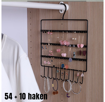 Allernieuwste.nl Hang Sieradenrek Oorbellenrek 64x - Zwart - 4 verdiepingen