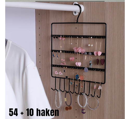 Allernieuwste.nl Allernieuwste.nl® Hang Sieradenrek Oorbellenrek 64x Oorbellen Display Sieraden Rek Organizer - Voor 64 Kettingen en Oorbellen - 4 Verdiepingen - porte-bijoux - 41 cm M191 - Kleur ZWART