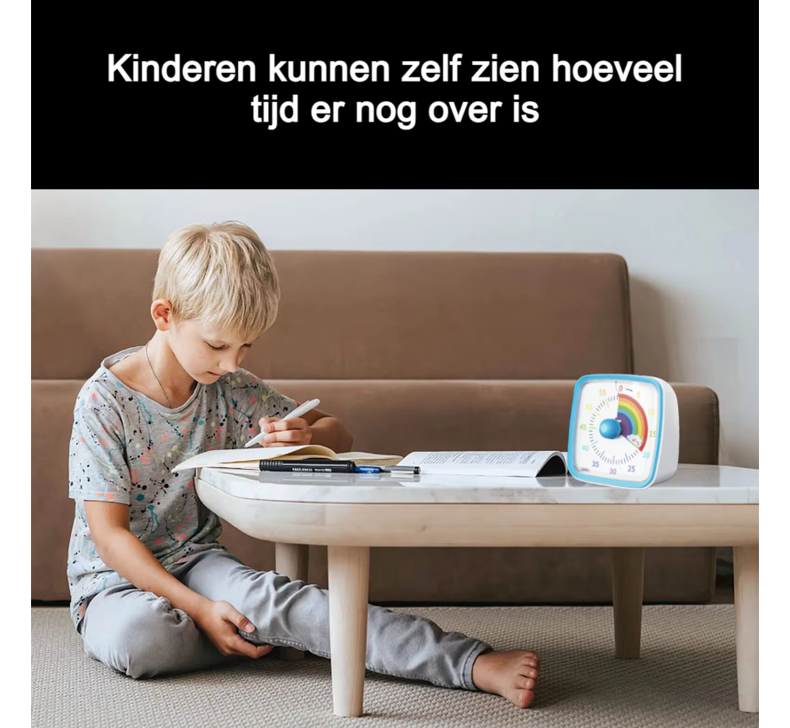 Allernieuwste.nl® Leerklok Timer REGENBOOG Countdown Visuele Timer Tijdklok 60 Minuten - Leerklok Kind, School, Thuis, Keuken, Kantoor - Blauw Regenboog %%