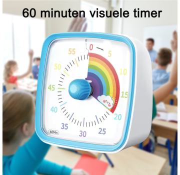 Allernieuwste.nl Visuele Leerklok Timer - 60 Minuten - Wit Blauw Regenboog