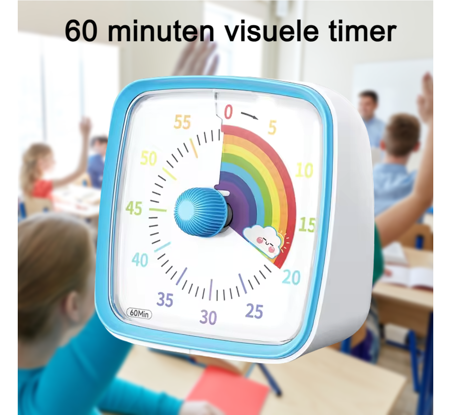 Allernieuwste.nl® Leerklok Timer REGENBOOG Countdown Visuele Timer Tijdklok 60 Minuten - Leerklok Kind, School, Thuis, Keuken, Kantoor - Blauw Regenboog %%