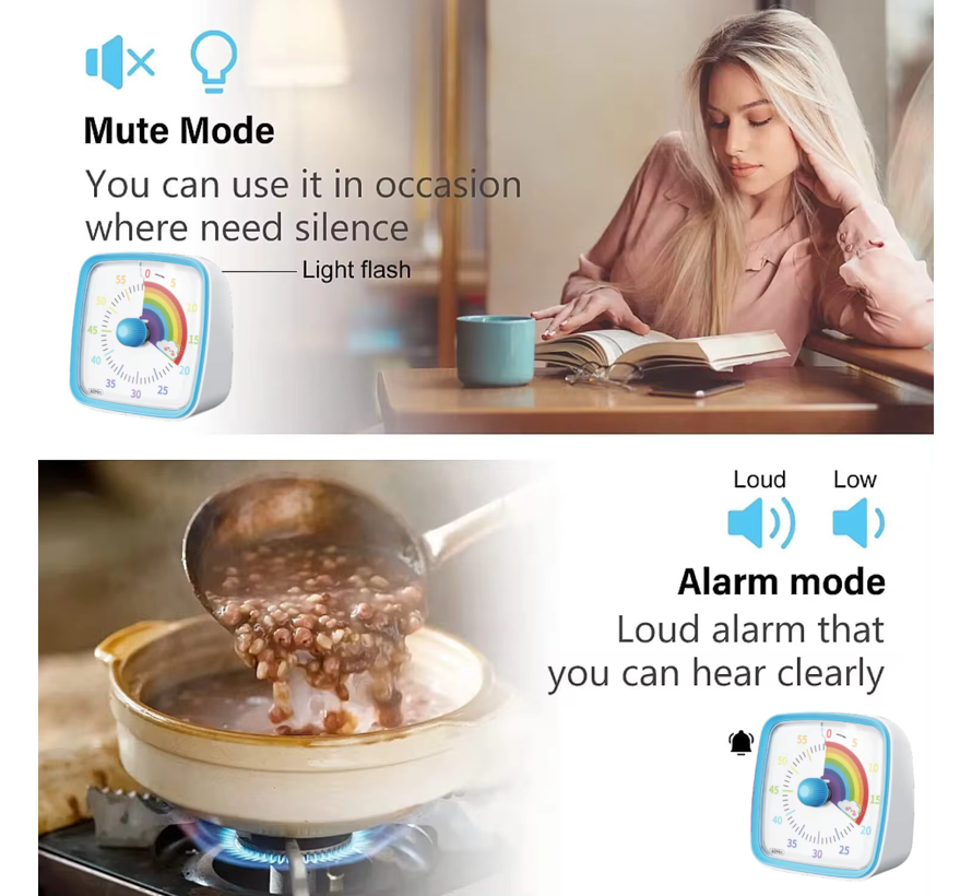 Allernieuwste.nl® Leerklok Timer REGENBOOG Countdown Visuele Timer Tijdklok 60 Minuten - Leerklok Kind, School, Thuis, Keuken, Kantoor - Blauw Regenboog %%