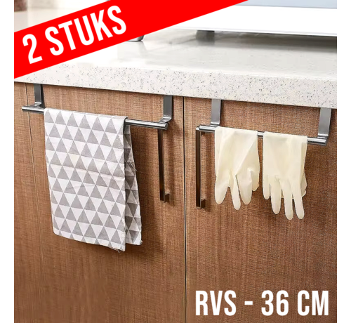 Allernieuwste.nl Allernieuwste.nl® 2 Stuks Handdoekhouders voor Boven de Deur - Groot RVS Handdoekenrek - Keuken Kasten - 360 x 62 mm Handdoekrek Zilver ##