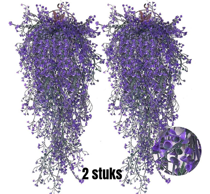 Allernieuwste.nl® 2 STUKS Hangende Kunstplanten Bloemen voor Terras Veranda Balkon UV-Bestendig 80 cm Kleur Paars %%