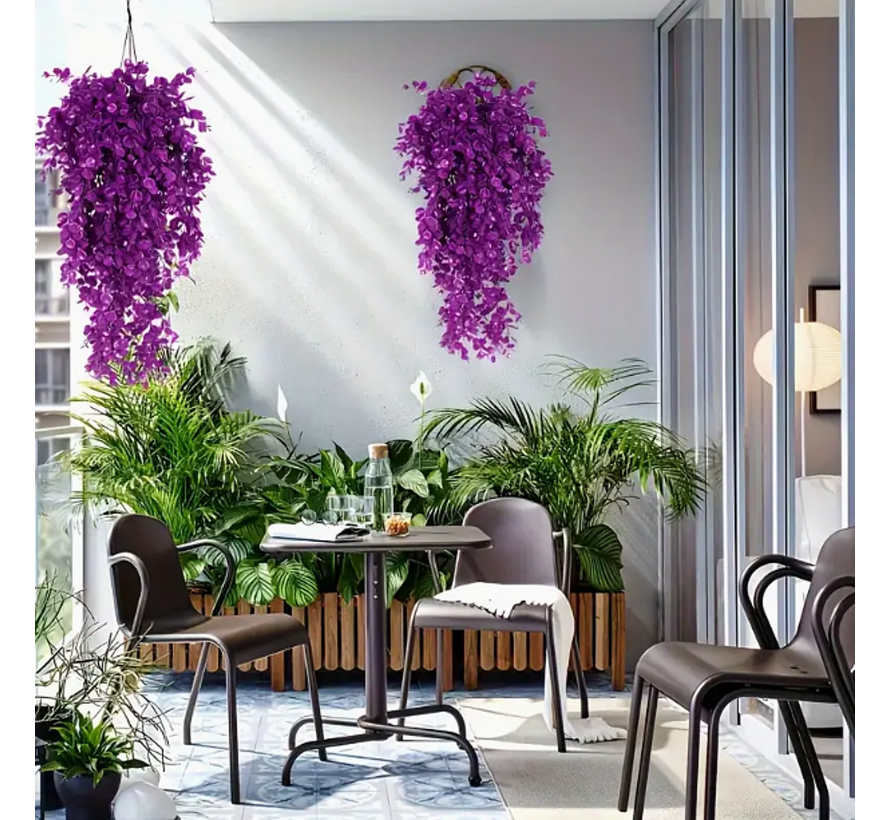 Allernieuwste.nl® 2 STUKS Hangende Kunstplanten Bloemen voor Terras Veranda Balkon UV-Bestendig 80 cm Kleur Rood Paars %%
