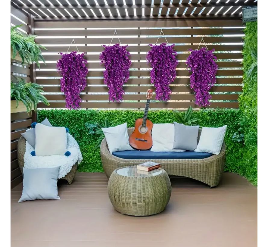 Allernieuwste.nl® 2 STUKS Hangende Kunstplanten Bloemen voor Terras Veranda Balkon UV-Bestendig 80 cm Kleur Rood Paars %%