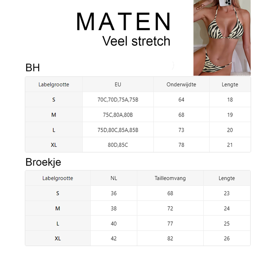 LaGloss® Bikini Zebraprint - Gestreept - Strand/Beach Swimsuit - 2-delig - Maat M - Zomer Badmode