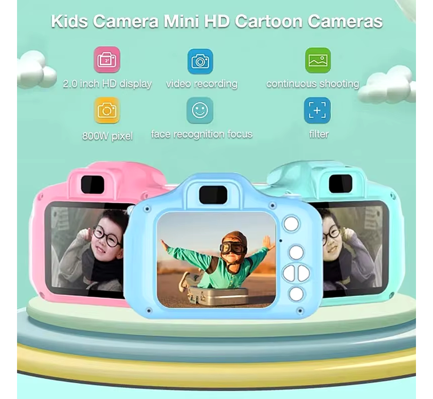 Allernieuwste.nl® Mini Digitale HD Camera Video + Foto Kinderen USB2.0 1080P - Kleur Blauw
