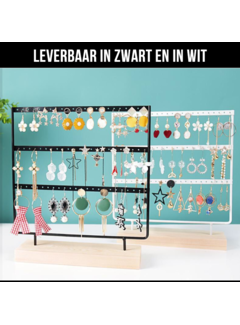 Allernieuwste.nl Sieradenrekje met Houten Voet - 69 oorbellen - 3 Verdiepingen - Kleur Wit