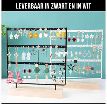 Allernieuwste.nl Sieradenrekje met Houten Voet - 69 oorbellen - 3 Verdiepingen - Kleur Wit