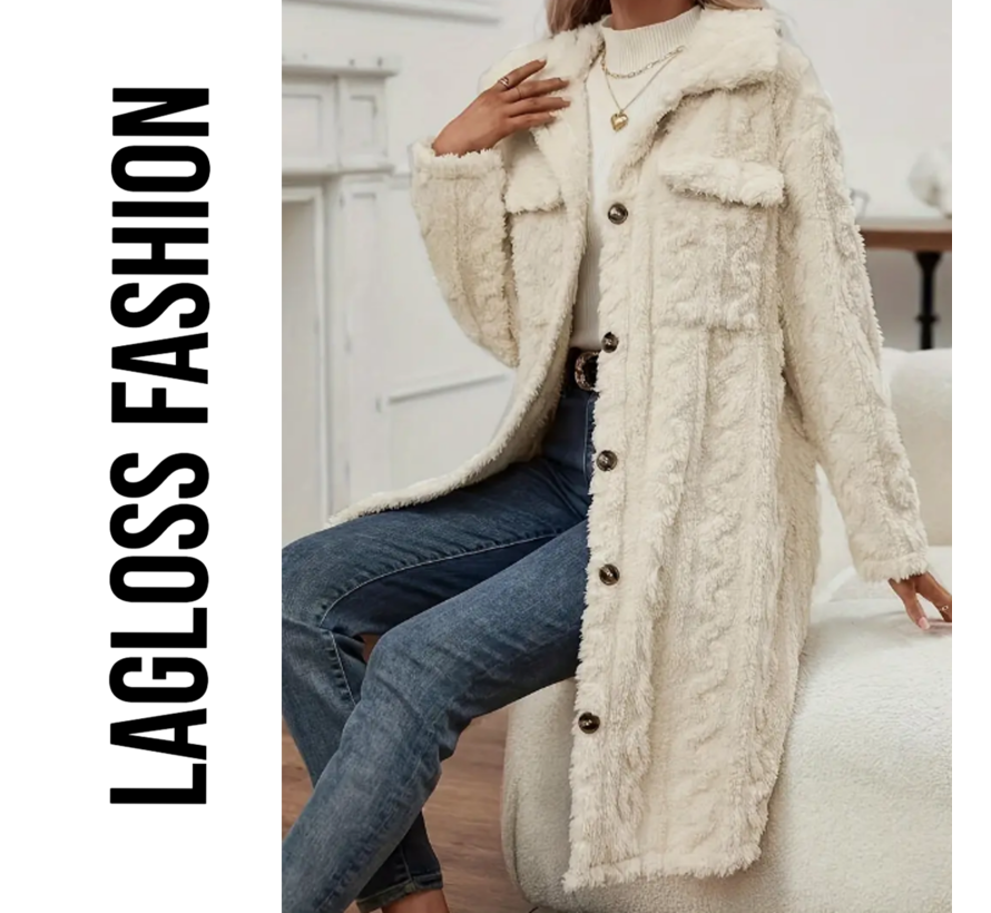 LaGloss® Warme Teddy Jas Crème met Knopen - Modieuze Jas voor Koude Dagen - Maat S