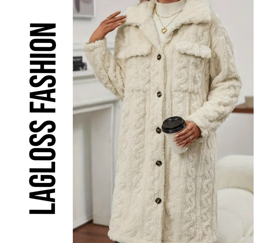 LaGloss® Warme Teddy Jas Crème met Knopen - Modieuze Jas voor Koude Dagen - Maat S