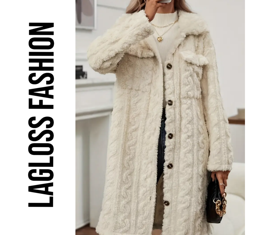 LaGloss® Warme Teddy Jas Crème met Knopen - Modieuze Jas voor Koude Dagen - Maat S
