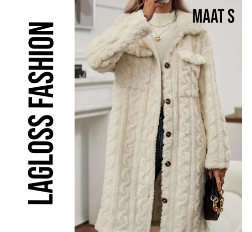 LaGloss LaGloss® Warme Teddy Jas Crème met Knopen - Modieuze Jas voor Koude Dagen - Maat L