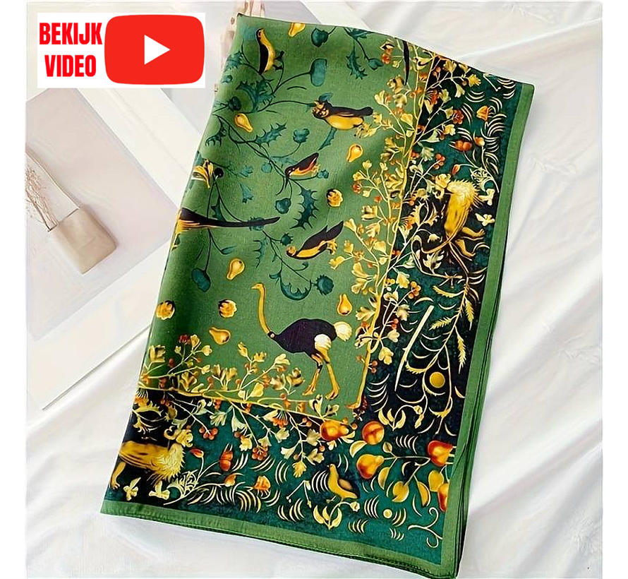 LaGloss® Luxe XL Bohemian Sjaal Groene Vogels - Winddicht & Zonbeschermend - Groen Kleurblok - 110 x 110 cm %%