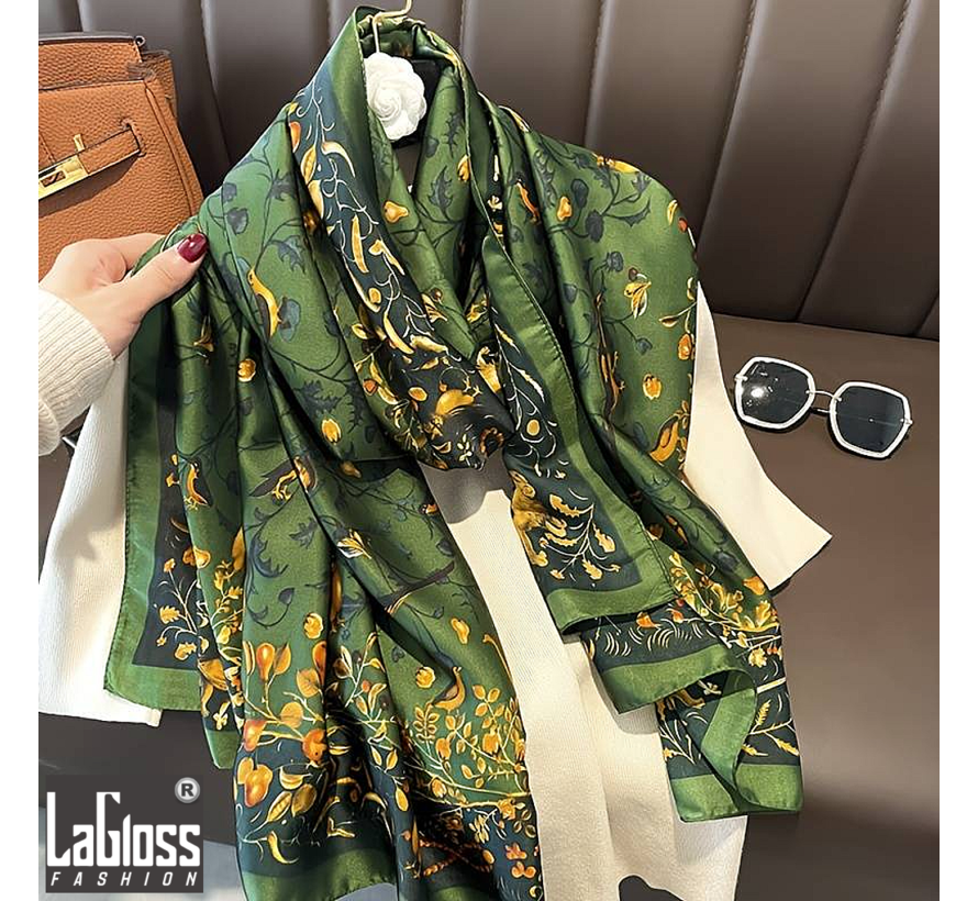 LaGloss® Luxe XL Bohemian Sjaal Groene Vogels - Winddicht & Zonbeschermend - Groen Kleurblok - 110 x 110 cm %%