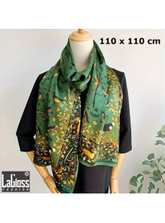 LaGloss Luxe XL Groene Bohemian Sjaal Vogels - 110 x 110 cm