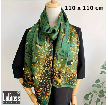 LaGloss Luxe XL Groene Bohemian Sjaal Vogels - 110 x 110 cm