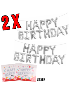 Allernieuwste.nl 2 SETS Happy Birthday Ballonnen Slinger Zilver