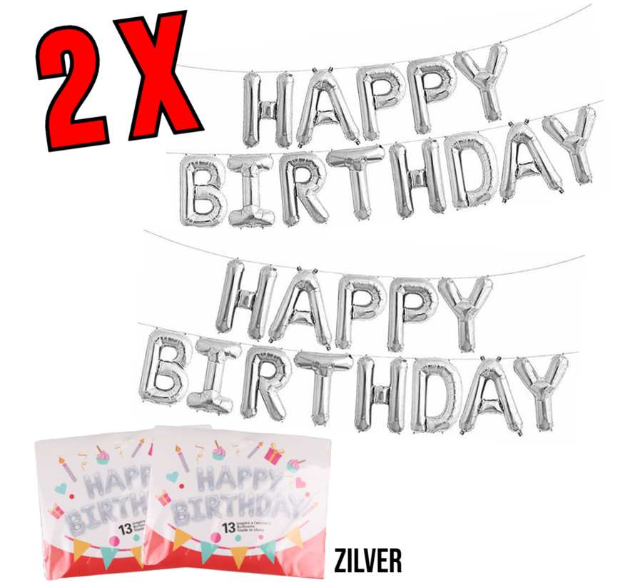 Allernieuwste.nl® 2 SETS Happy Birthday Ballonnen Zilver - Feest Versiering Verjaardags Folie Ballonnen Feest Decoratie Slinger Zilver - 2 sets