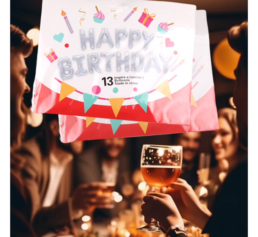 Allernieuwste.nl® 2 SETS Happy Birthday Ballonnen Zilver - Feest Versiering Verjaardags Folie Ballonnen Feest Decoratie Slinger Zilver - 2 sets