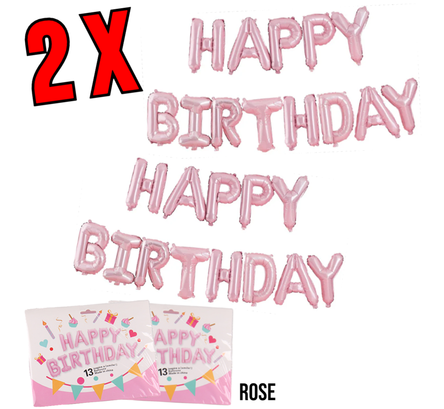 Allernieuwste.nl® 2 SETS Happy Birthday Ballonnen Zilver - Feest Versiering Verjaardags Folie Ballonnen Feest Decoratie Slinger Roze - 2 sets