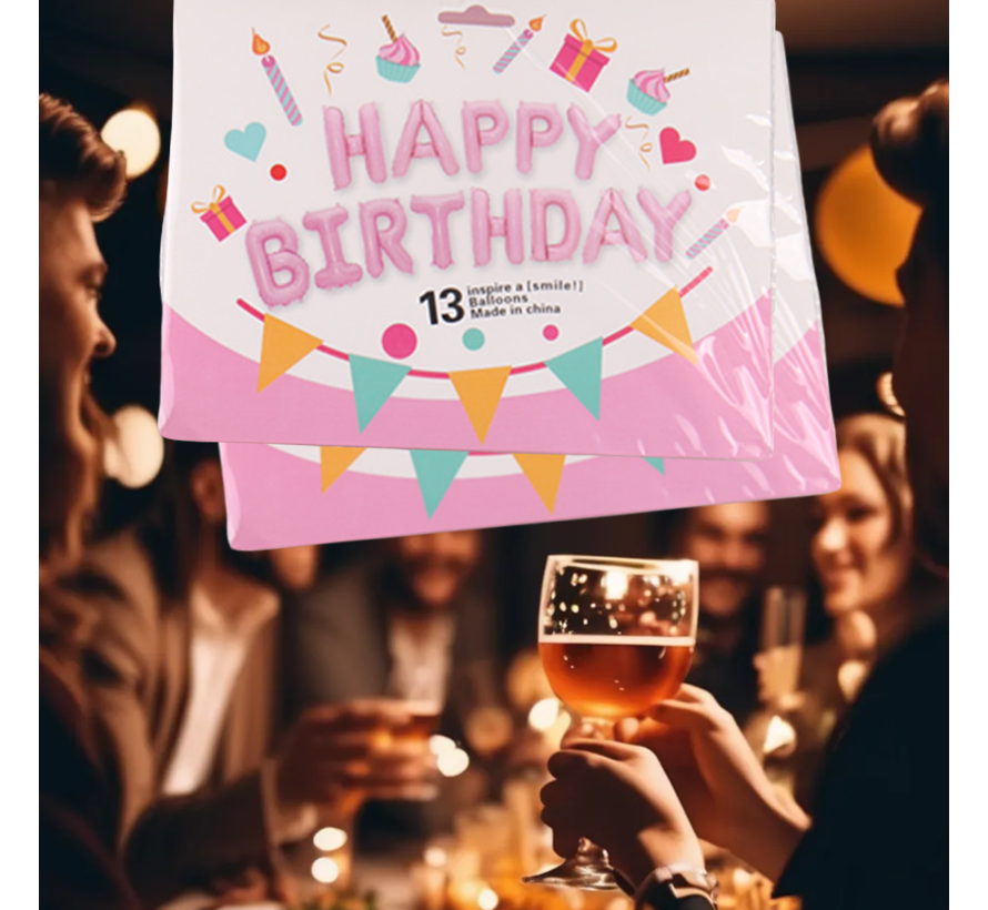 Allernieuwste.nl® 2 SETS Happy Birthday Ballonnen Zilver - Feest Versiering Verjaardags Folie Ballonnen Feest Decoratie Slinger Roze - 2 sets