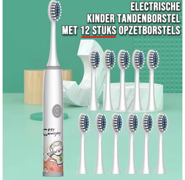 Allernieuwste.nl Elektrische Kinder Tandenborstel Set - Wit - Met 12 Zachte Opzetborstels - Batterij