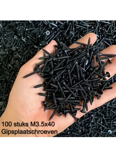 Allernieuwste.nl 100st Zwarte Gipsplaatschroeven M3.5 Zelftappende Kruiskop met Verzonken Kop - 3.5x40mm