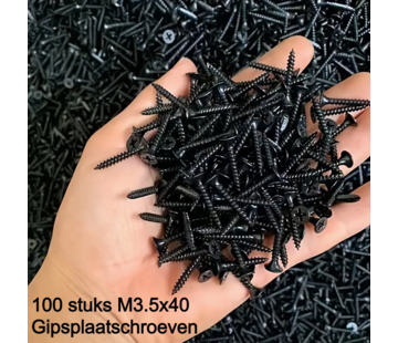 Allernieuwste.nl 100st Zwarte Gipsplaatschroeven M3.5 Zelftappende Kruiskop met Verzonken Kop - 3.5x40mm