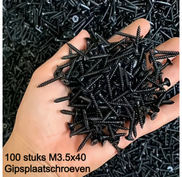 Allernieuwste.nl 100st Zwarte Gipsplaatschroeven M3.5 Zelftappende Kruiskop met Verzonken Kop - 3.5x40mm