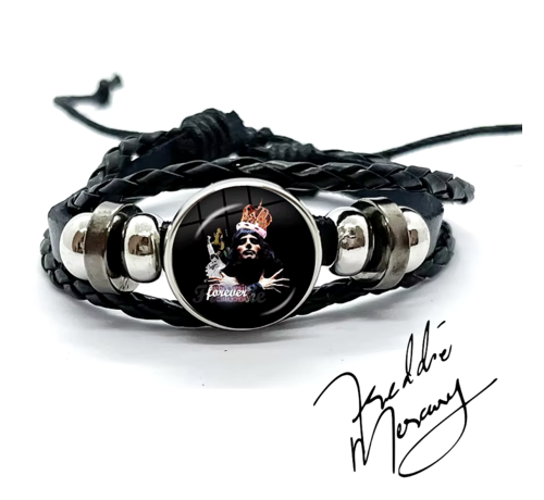 Allernieuwste.nl Allernieuwste.nl® Armband Freddie Mercury Queen FOREVER - Muziek Legende Popstar Unisex Leren Armband 26cm ##