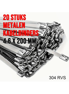 Allernieuwste.nl 20st RVS 304 Metalen Kabelbinders Tie Wraps Tyraps 4.6 x 200 mm