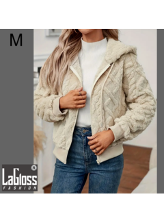 LaGloss Warme Korte Teddy Jas Crème met Rits - Maat M