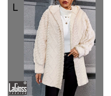 LaGloss Warme Teddy Jas Crème met Capuchon - Maat L