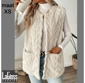 LaGloss Mouwloos Vest Teddy Crème - Bodywarmer - Maat XS