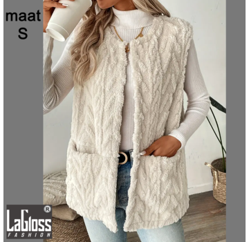LaGloss Mouwloos Vest Teddy Crème - Bodywarmer - Maat S
