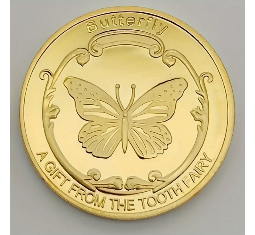 Allernieuwste.nl® Tandenfee Vlinder Herdenkingsmunt Verguld Cadeau - Een Leuk Geschenk Idee - Goud Verguld - Ø 30 mm %%