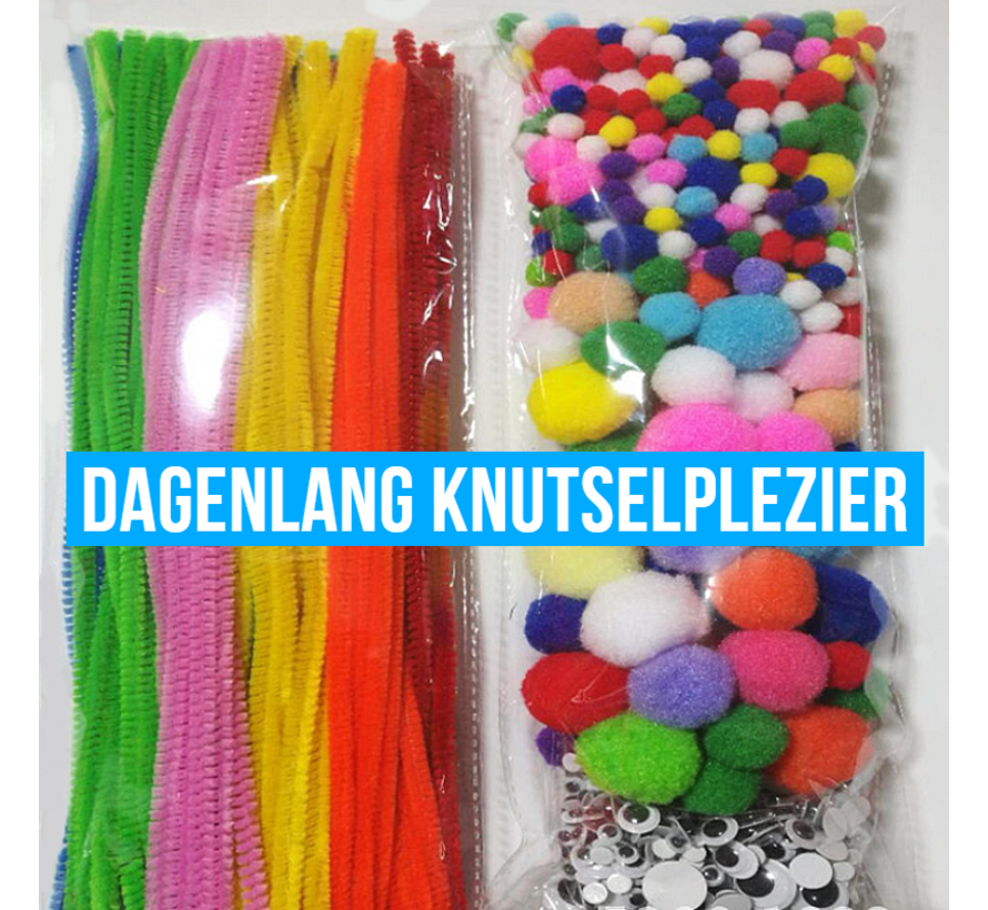 Allernieuwste.nl® 300-delig Knutselpakket Hobbypakket - 100x Chenille Pijpenragers + 100x Pompons + 100x Wiebelogen - Knutsel Pakket 300 STUKS