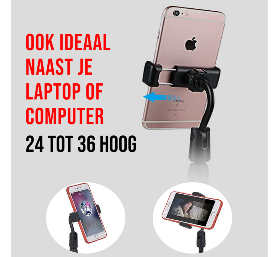 Allernieuwste.nl® 2 STUKS Mobiele Telefoonhouder Standaard Tafel Model Smartphone Iphone Android Staande Houder - Telescopisch 24 tot 36 cm - Zwart - 2 STUKS