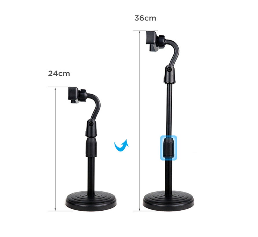 Allernieuwste.nl® 2 STUKS Mobiele Telefoonhouder Standaard Tafel Model Smartphone Iphone Android Staande Houder - Telescopisch 24 tot 36 cm - Zwart - 2 STUKS