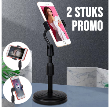 Allernieuwste.nl 2 STUKS Mobiele Telefoonhouder Standaard - Telescopisch 24 tot 36 cm - Zwart