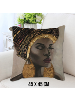 Allernieuwste.nl Kussenhoes Gouden Afrikaanse Vrouw - 45x45cm