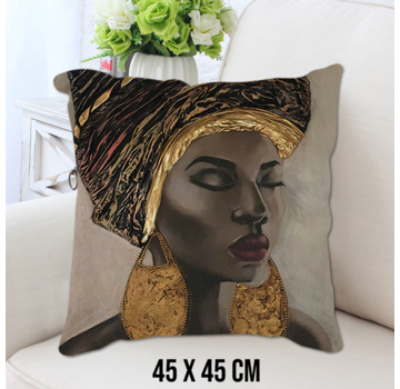 Allernieuwste.nl Kussenhoes Gouden Afrikaanse Vrouw - 45x45cm