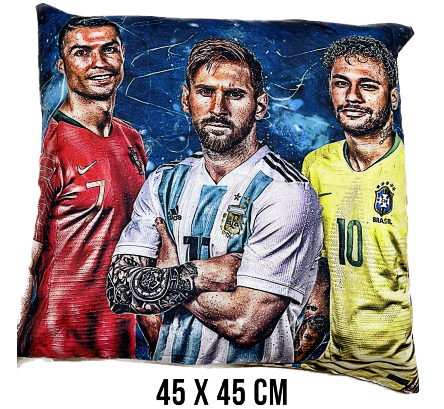 Allernieuwste.nl® Kussen Ronaldo Messi Neymar Kussenhoes Polyester Peach Skin Perzikhuid - Voetbal Kussenovertrek - kleur 45 x 45 cm